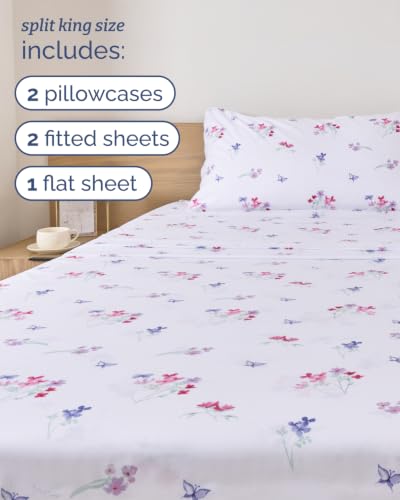 Image of Split King 5 Piece Floral Sheet Set - Soft, Breathable & Cooling - Posy