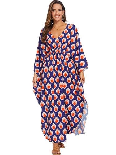 Image of Moss Rose Kaftan Dresses for Women V Neck Summer Swimsuit Cover up Caftan Maxi Beach Dresses