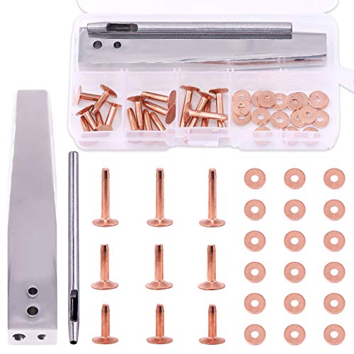 Keadic 18 Sets Copper Rivets and Burrs with Rivet Fastener Install Setting Tool and Hole Punch Cutter for Leather Products: Belts, Handbags, Ropes, Bags, Leather DIY Craft Supplies ï¼ˆSize 9 and 12)
