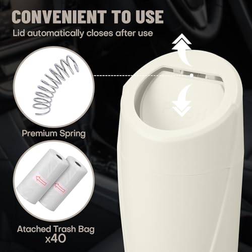 Image of Car Trash Can Bin with Lid - 2 Packs Car Garbage Can Cup Holder - Cream Mini Leakproof Vehicle Garbage Bin with 40pcs Trash Bags-Automotive Organizers and Storage for Front Back Seat Accessories