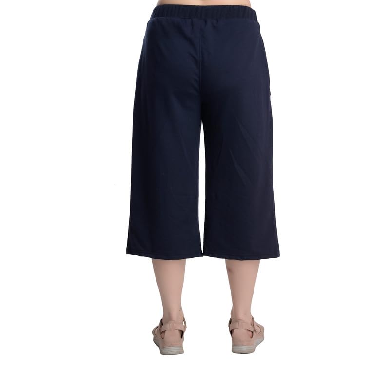 Image of Women's Cotton Plain Capri Pants, Loose Yoga Pants, Nightwear for Women