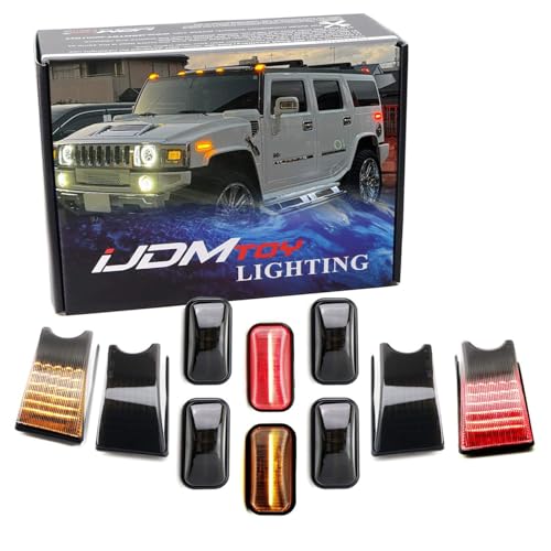 iJDMTOY 10pc Smoked Lens Amber/Red Full LED Cab Roof Marker Light Kit Compatible With 2003-2009 Hummer H2 SUT, Replace OEM Red/Amber Lens Lamps/Bulbs