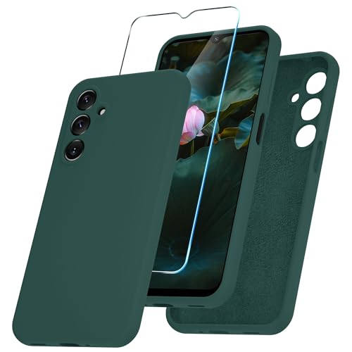 YENAPOON for Samsung Galaxy A16 5G Case, Silicone Phone Case with 1 Screen Protector, Soft Anti-Scratch Microfiber Lining, Full Body Shockproof Slim Cover, Deep Green