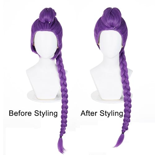 probeauty purple braid wig for women long purple cosplay wig with detachable braids for halloween costume party