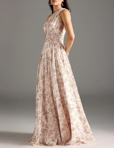One Shoulder Bridesmaid Dresses for Women Chiffon A Line Pleated Long Formal Evening Gown3