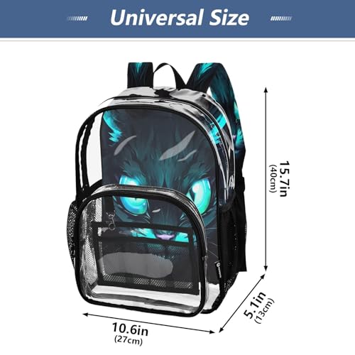 Blue Neon Cat Eye Clear Backpack - Stadium Approved Large 15.7-inch Waterproof Transparent Bag for Sports, Concerts, Work, Travel#2624