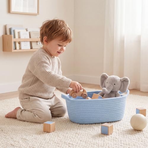 Image of woric Small Baby Boy Gift Basket Woven Rope Basket for Baby Shower Storage