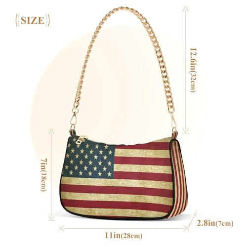 Image of Shoulder Bags for Women American US Flag Independence Day Patriotic Hobo Tote Handbag Small Clutch Purse with Zipper Closure