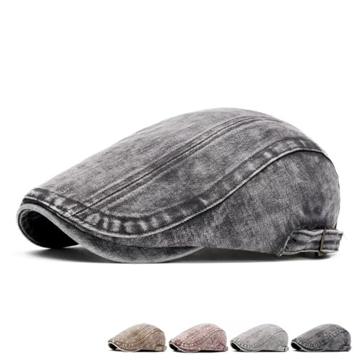 Image of Quanhaigou Men's Cotton Flat Ivy Gatsby Newsboy Driving Hat Adjustable Irish Cabbie Ivy Driving Hunting Cap (Washed Denim Light Grey)