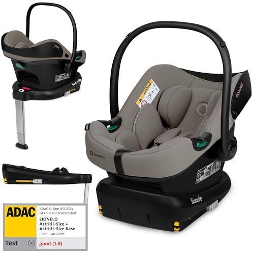 Lionelo ASTRID i Size SET Silla de Coche con Base 40 87 cm (Grupo 0+) Portabebés Montaje ISOFIX, Cinturones de Seguridad 3 Puntos Protección Lateral, Reductor Dri Seat, i Size R129