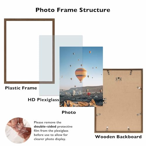 Image of JCJMY 11x16 Picture Frame Brown for Wall Hanging, Wall Mounting Horizontally or Vertically, 11 x 16 Wall Gallery Poster Photo Frame with Shatter Resistant Plexiglass, Brown