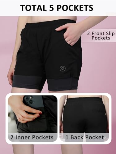 Image of CHKOKKO Gym Shorts for Women Workout Sports Running Quick Dry Fit Double Layer Inner Compression with Pockets Breathable Lightweight Wear