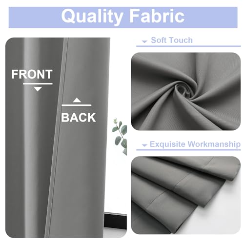 Simplebrand Ava Light Grey Blackout Curtains for Bedroom 84 Inch Length 2 Panels Set, Solid Thermal Insulated Privacy Living Room Window Treatment Curtains Blackout Drapes, W50 x L84 Inch, Light Grey