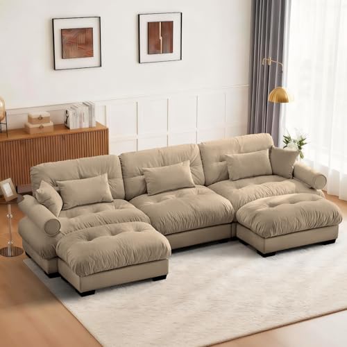 Image of SoarFlash Sectional Sofa Couch, U Shaped Modern Sofa with Solid Wood Legs, Couches Sofas for Living Room Apartment, Comfortable Small Couches for Apartment, Brown