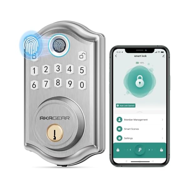 Keyless Entry Door Lock with APP Control – Fingerprint Deadbolt Door Lock, Electronic Keypad Lock, Smart Locks for Front Door, Auto-Lock & One Touch Locking with Bluetooth – Satin Nickel