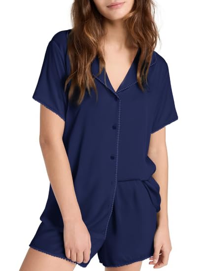 Ekouaer Pajamas Set for Women Classic Short Sleeve PJ Sets Button Down Lounge Sets Comfy Sleepwear2