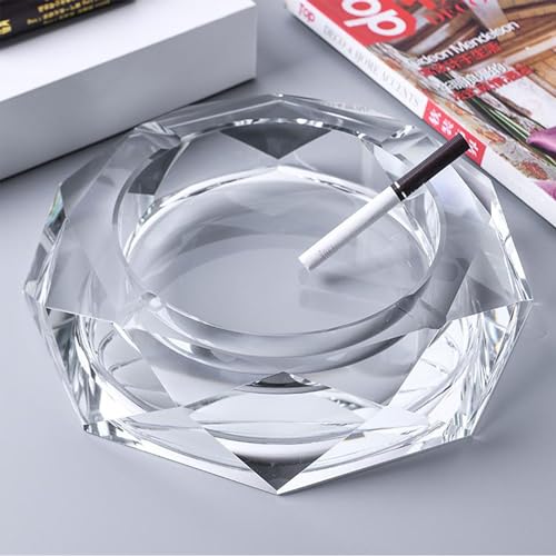 YUEMING Cenicero de cristal, Glass Ashtray Cenicero de cristal para cigarrillos, cenicero de cigarrillos, Cenicero de interior y exterior decorativo de mesa en casa oficina (Transparente-10cm)