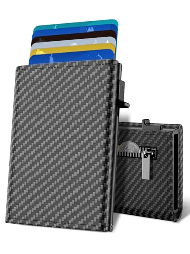 Slim RFID Blocking Wallet, Smart Carbon Fiber Leather, Holds 11 Cards