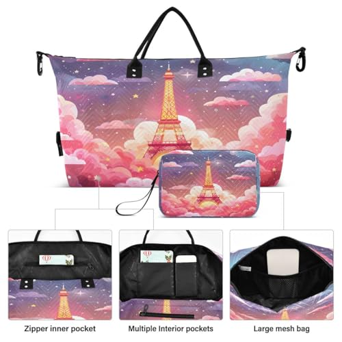 France Eiffel Tower Cloud Travel Duffle Bag Gym Bag Weekender Bags with Toiletry Bag Travel Trip Tote Bag2