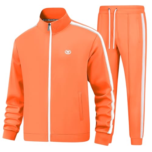 BASICDOT Track Suits Mens 2 Piece Tracksuits Full Zip Sweatsuit Jogging Suit for Men Sweat Suit Orange JW-3612-L