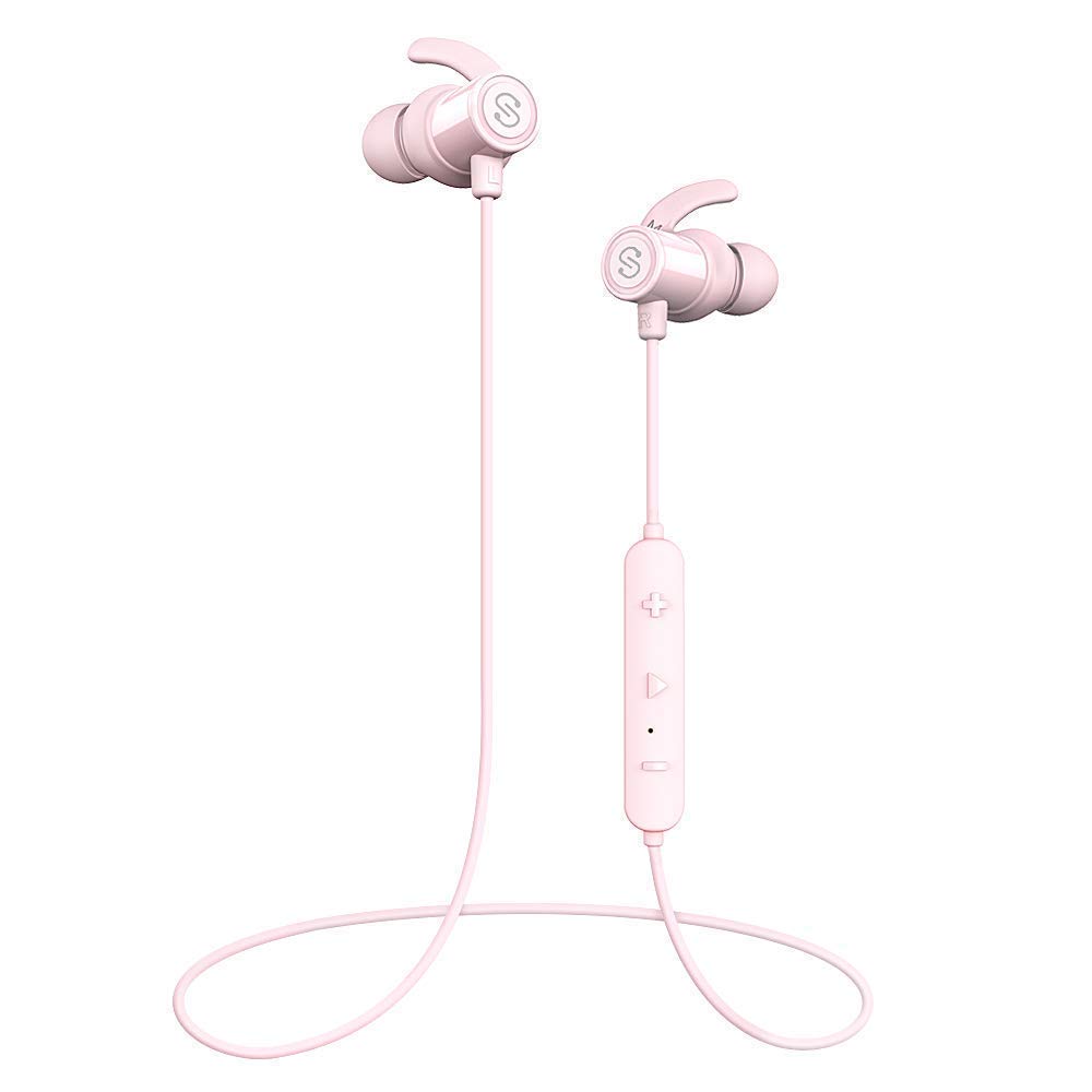 SoundPEATS Bluetooth Earphones, Wireless 4.1 Magnetic Earphones, in-Ear IPX6 Sweatproof Headphones with Mic (Superior Sound with Upgraded Drivers, APTX, 8 Hours Working Time, Secure Fit Design)-Pink