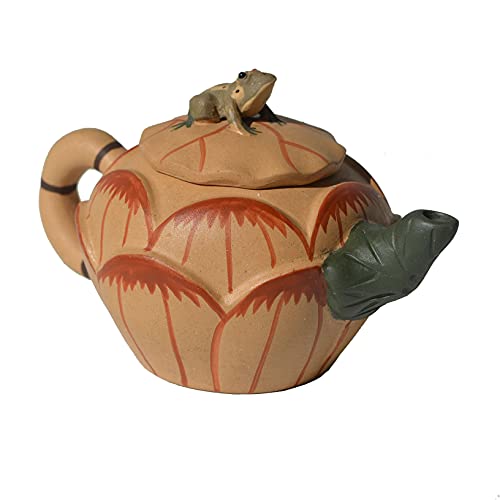 Image of Chinese Zisha Teapot 7oz Yixing Clay Handmade Tea Pot for Tea Lovers Brew Tea Home Office Decorative Collection (Frog lotus 220ml)