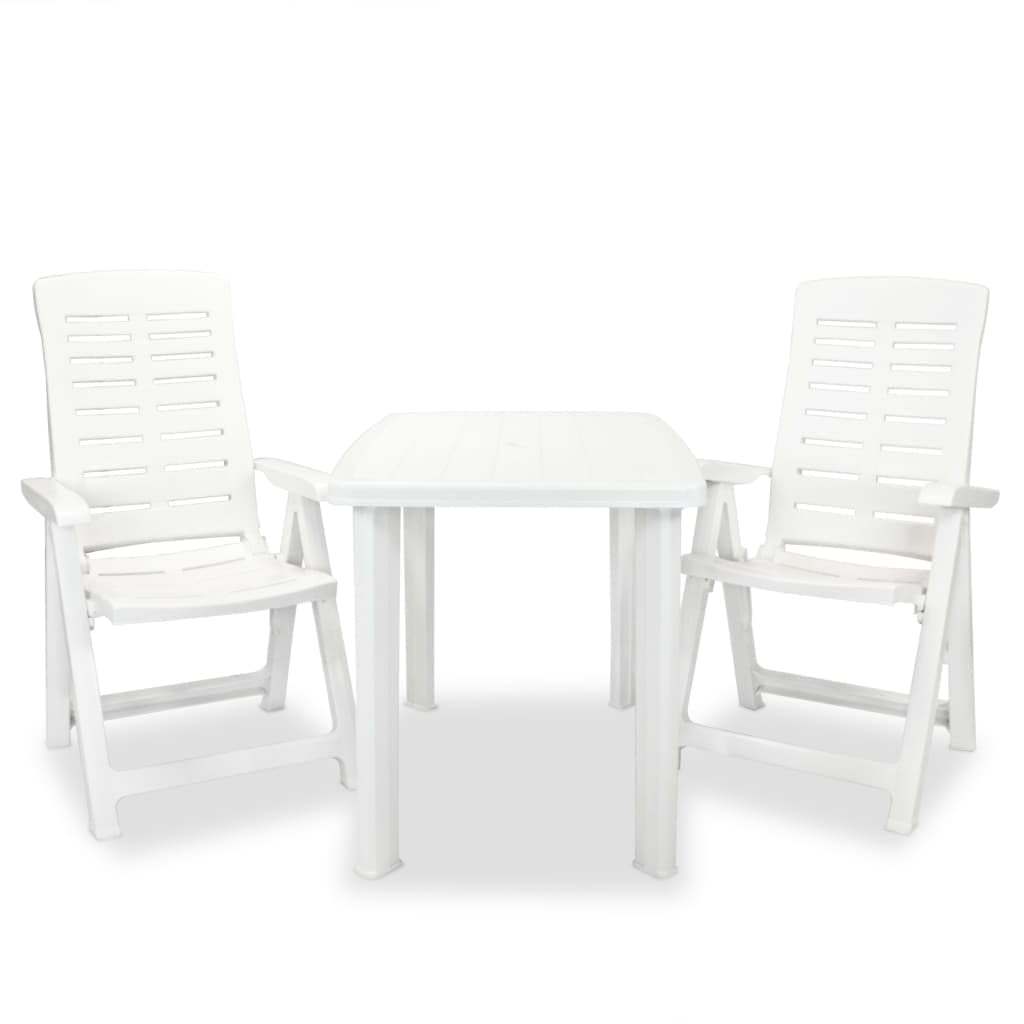 Lot de 3 meubles de bistrot en plastique blanc avec trou pour parasol, 2 chaises pliantes réglables, résistant aux intempéries, pour jardin, balcon