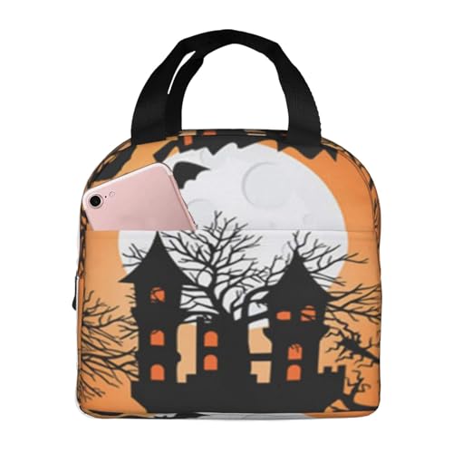 断熱ランチバッグ 大容量 防水 熱漏れ防止 おしゃれで丈夫 仕事、学校、アウトドア活動に便利 男女兼用 (武器 ハロウィン パーティー モンスター ゾンビ ハウス ツリー コウモリ)