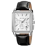 SKMEI スクエア 腕時計 メンズ 黒 革ベルト おしゃれ うで時計 クロノグラフ 防水 ブランド アナログ ビジネス カジュアル 紳士 男性用 時計 高級 プレゼントシルバー Watch for Men