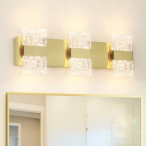 Image of Bathroom Vanity Light Fixture, Modern Brushed Gold LED Vanity Light, Dimmable 19W LED Wall Sconce Lighting for Bathroom, Bedroom, Perfect for Makeup & Shaving