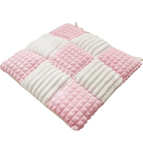 FANSU Stuhlkissen 1 2 4 6er Set, Checkerboard Muster Sitzkissen 40x40cm, Flanell Stuhl Kissenauflage mit Schleife, Sitzpolster Weiches Stuhlauflage Sitzauflage Gartenkissen (1 Stück,Rosa)