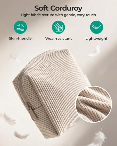 BAGSMART Petite trousse de maquillage en velours côtelé, pochette cosmétique pour femme avec poche – Image 5
