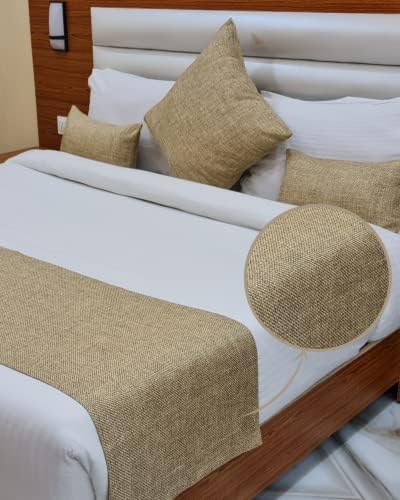 PARFAIR DESSIN Burlap Jute Pattern Polyester Bed Runners - High Density Heavy Fabric - Bed Decoration for Home, Hotel, Resorts (Natural - 180x50 cm for Single Bed)