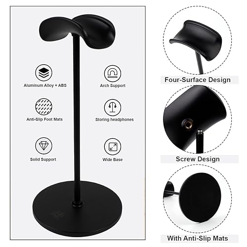 Image of OIVO INDIA Black Headphone Stand Headset Holder with Aluminum Supporting Bar for All Headphones Size
