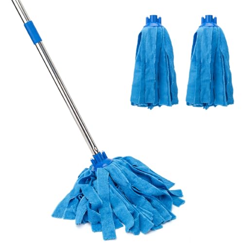 Microfiber Mop Floor Cleaning 150 cm Stainless Steel Handle and 2 Replacement Heads Super Absorbent for kitchen living room Bathroom Garage Hardwood & Tile Floors