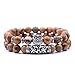 crintiff - Deux Bracelets Chouette en Perles avec amulette tête de Chouette - Bracelets Porte Bonheur (Marron)