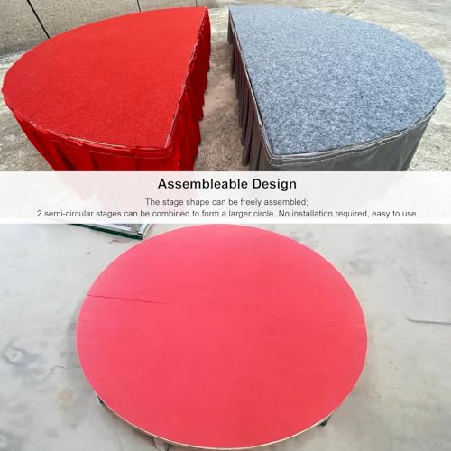 Image of Modular Kids Stage Platform, Semi Circular Portable Stage Platform with Stage Mat and Stage Skirt, Non Slip for Wedding, Speaking and Singing, Loading 1300lbs(Black,120cm /47.2in)