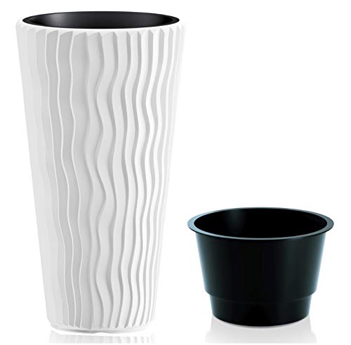 rg-vertrieb Blumenkübel Pflanztopf Blumentopf Pflanzkübel 3D Effekt Welle Design mit Einsatz 71cm weiß Wellen Optik