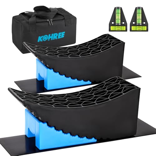 10 Best Rv Leveling System for Ultimate Stability 9 Kohree RV Leveling Blocks 6 Inch, 2 Packs Sturdy Camper Curved Levelers with 2 Wheel Chocks, 2 Rubber Mats & Carry Bag, RV Leveling System for Single Dual Axle Travel Trailers