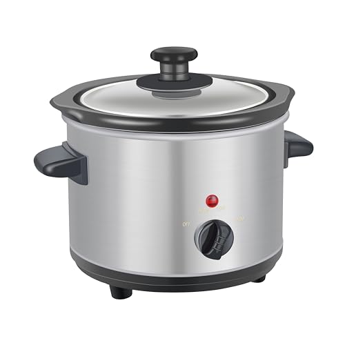 Britek Small Crock Pot &ndash; 1.5 Quart Slow Cooker, Ideal for Two People, Non-Toxic with 410 Stainless...