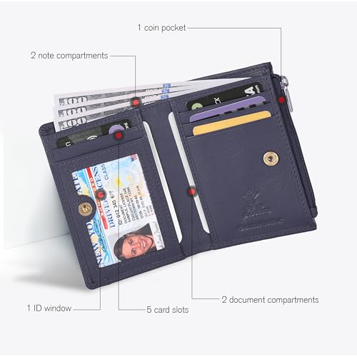 Image of Oak Leathers Leather Wallet For Women - Small RFID Coin Purse Credit Card & ID Holder for Ladies, Gift for Women's, Bifold Wallets (Nappa Blue)