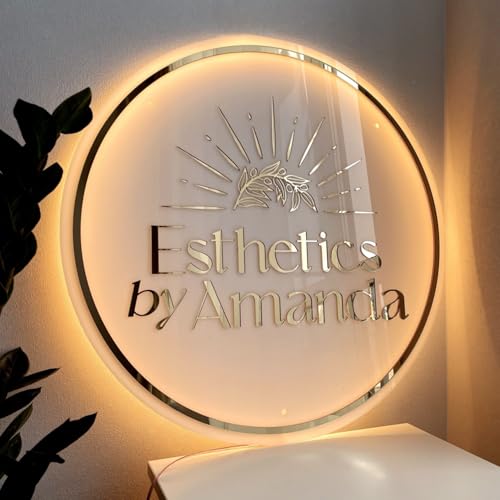 Weladmire Custom Acrylic Backlit Sign, Round Personalized Illuminated Logo Signs For Business, Storefront Design, Office Decor, Nail Salons, Beauty Studios, and Restaurant (14