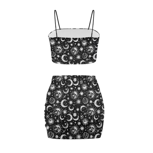 Image of Biyejit Women's 2 Piece Summer Outfits Spaghetti Strap Crop Tops and Bodycon Mini Skirt Dress Set Plus Size S-4XL