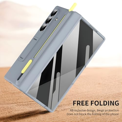 Image of Premium Hybrid Case Compatible with Samsung Galaxy Z Fold 6- S Pen Compatible, Tempered Glass Protector, Built-in Kickstand & Anti-Scratch Comfortable Grip (Gray, Samsung Galaxy Z Fold 6)