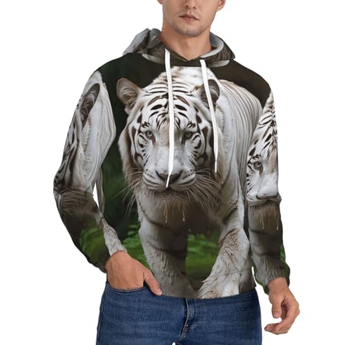 Men's Fleece Pullover Hoodie Long Sleeve Hooded Majestic White Bengal Tiger Sweatshirt Casual Shirts With Pockets