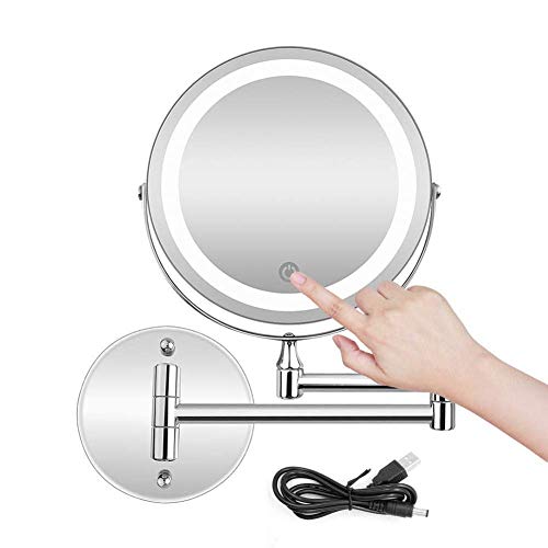 Miroir de maquillage mural rechargeable à écran tactile et double source