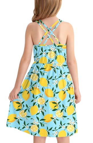 BesserBay Girls Summer Casual Sleeveless Criss Cross Tank Dress Cute Shift Pleated Midi Sundress with Pockets 3-14Y