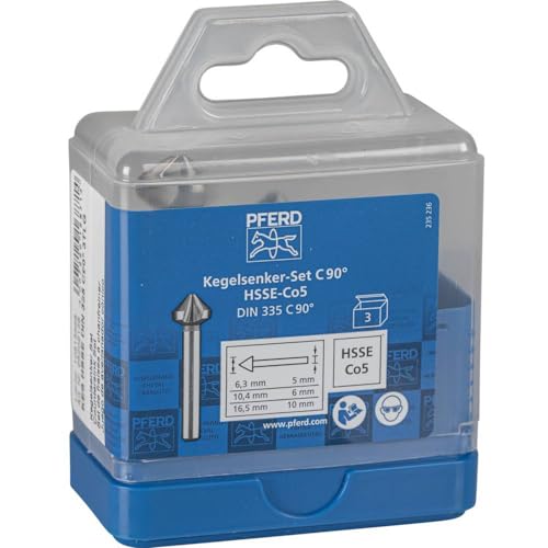 PFERD TOOLS HSS-E Co5 Kegel-/Entgratsenker-Set, 3-tlg. | 90°, Ø 6,3-16,5 mm, DIN 335 C | 25202155 - zum Versenken von 90°-Schrauben