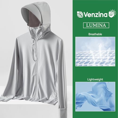Image of Venzina Women's Sunscreen Jacket UPF 50 Hoodie UV Protection Light Gray M