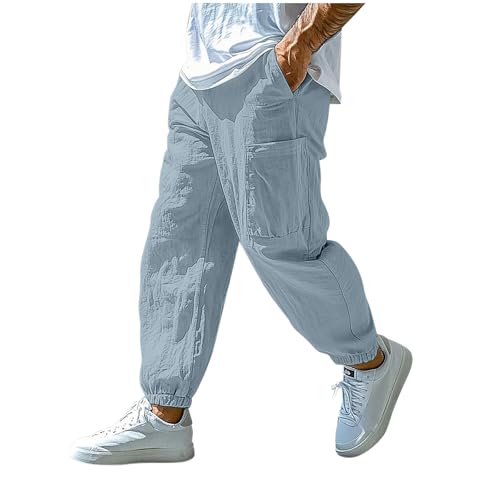 Elastic Waist Trousers with Pockets for Men Loose Elastic Waist Drawstring Lightweight Straight Trousers Daily Wear